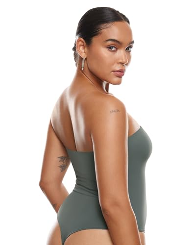 Image of INLYRIC Women's Natrelax Sexy Strapless Bodysuit Thong Tube Top Off The Shoulder One Piece Leotard