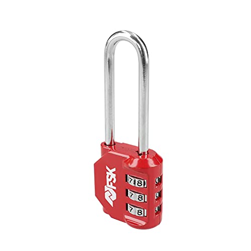 Ferrestock FSKCAN329RD 3-Digit Combination Lock for Luggage Gym Lockers Long Bow 55mm Made of Zinc and Steel Bow - Red