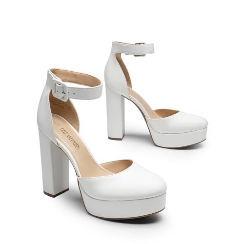 Image of DREAM PAIRS Women's Platform High Chunky Heels Closed Toe Block Ankle Strap Dress Buckle Round Toe Wedding Party Comfortable Pumps Shoes