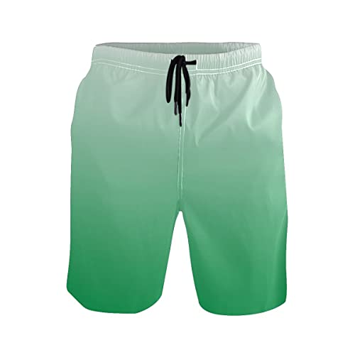 Gradient Army Green Men's Sportwear Swim Trunks Quick Dry Board Shorts with Lining S2