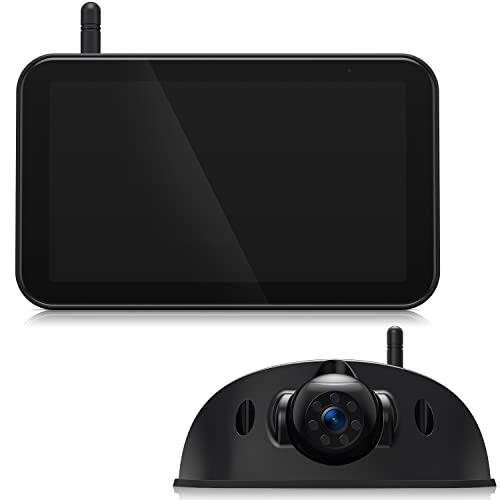 Fookoo HD 1080P 5" Wireless Backup Camera System, Full/Split Screen Recording Monitor, Rear-View Camera Adapted to Pre-Wired Mount, Parking Lines, Digital Signal for RV Truck Trailer
