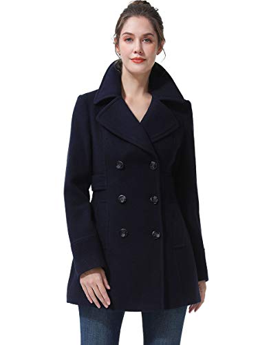 Image of BGSD Women Ayu Classic Wool Blend Walking Pea Coat (Also available in Plus Size and Petite), Navy, X-Large Petite