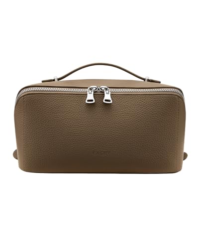 Image of EACHY Travel Makeup Bag, Lychee Leather Large Capacity Cosmetic Bag for Women, Open Flat Toiletry Bag with TPU Brush Compartment, Waterproof Skincare Organizer Travel Essentials
