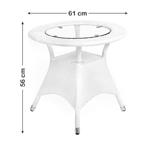 Image of Rattan Wicker Garden Patio Seating Chair and Table Set for Outdoor Balcony Garden Coffee Table Set Furniture with 1 Table and 4 Chairs with White Cushion (White)