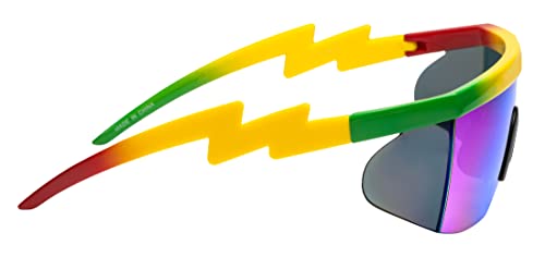 FLAWLESS EYEWEAR Semi Rimless Goggle Style Retro Rainbow Mirrored Lens ZigZag Sunglasses (Rainbow Colored Frame Blue Mirrored Lens)3