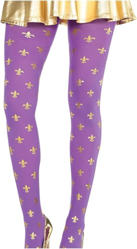Amscan Vibrant Violet & Gold Fleur De Lis Tights - Plus Size (1 Pc.) - Luxurious Design - Ultimate Accessory for Fashion Forward Curves