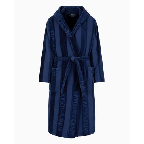 Emporio Armani Unisex Logo Stripe Soft Cotton Hooded Bath Robe3