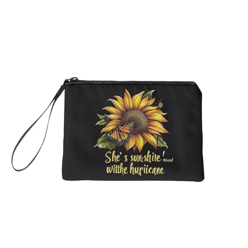 Babrukda Coin Purse Soft Flannel Change Pouch Wallet Bag She's Sunshine Sunflower Print Small Cosmetic Bag Makeup Lipsticks Pouches for Teen Girls Women with Wristlet Strap 7
