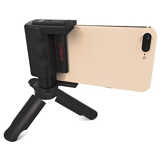 Adonit Photogrip (Black) Shutter Remote Bluetooth Selfies Included Mini Tripod, Travel Case, Mini Stylus. Smartphone HandGrip for Camera Stable Shots
