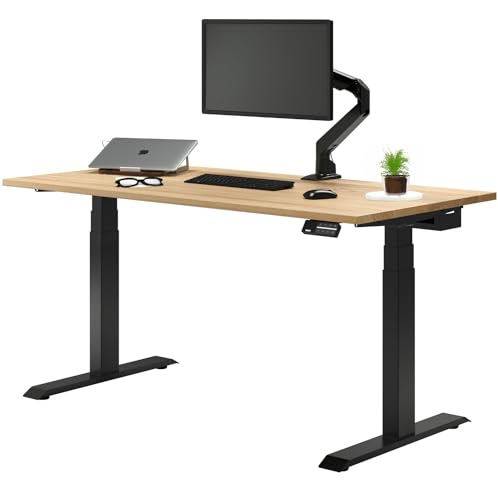 Image of Desky Dual Hardwood Sit Stand Desk - Electric Standing Desk - Dual Motor,3 Stage Adjustable Height Desk - Solid Wood Whole-Piece Top - Standing Desk with Cable Management