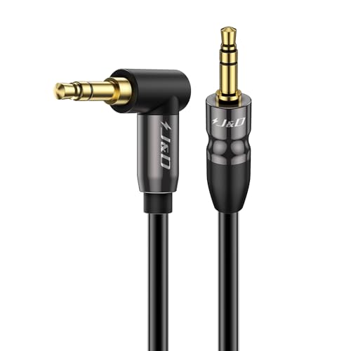 J&D Câble Audio Stéréo 3,5 mm, Rallonge Jack Mâle vers Mâle à Angle Droit 90 Degrés pour Téléphone, Tablette, Lecteur MP3 et Autres Appareils, 3 m