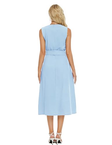 Image of Ladyful Women's Sleeveless Cotton Linen Midi Dress V Neck A Line Tank Dress