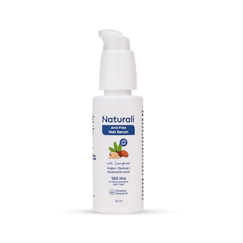 Image of Naturali Anti-Frizz Serum with Argan Oil, Quinoa & Hyaluronic Acid | 100 hours of frizz control | Leaves hair smooth with a glossy finish| Sulphate & Paraben Free Everyday Shampoo For Women & Men | 50ml