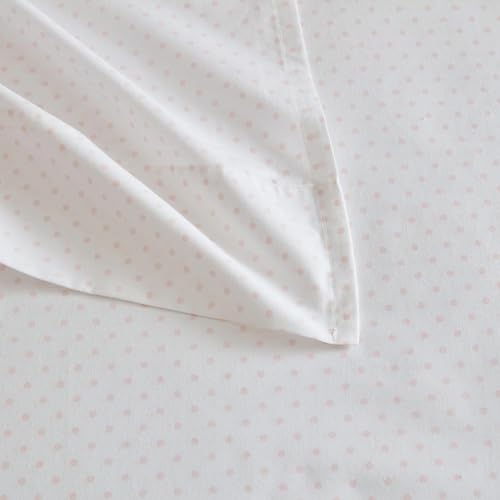 Image of Martha Stewart - Twin XL Size Sheet Set, Breathable Cotton Percale Bedding with Matching Pillowcase, Fully Elastic Fitted Sheet, Deep Pocket, Crisp & Cooling All-Season Comfort (Polka Dot Pink)