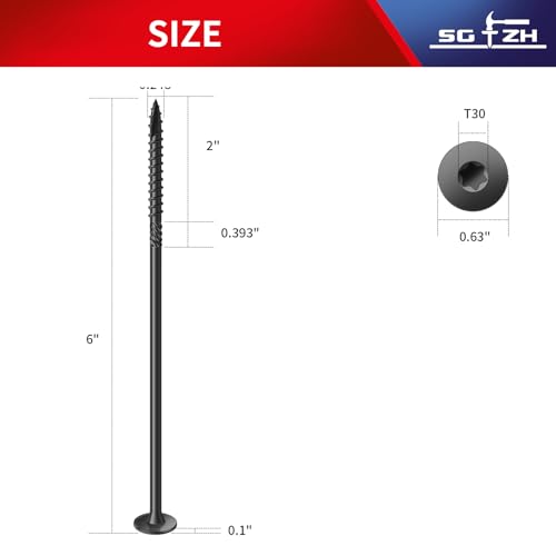 Image of #14 x 6 Inch Outdoor Structural Wood Deck Screws (16Pcs /1lb), Carbon Steel, Black, Flat Head, Rust Resistant Epoxy Coated, T30 Star Bit