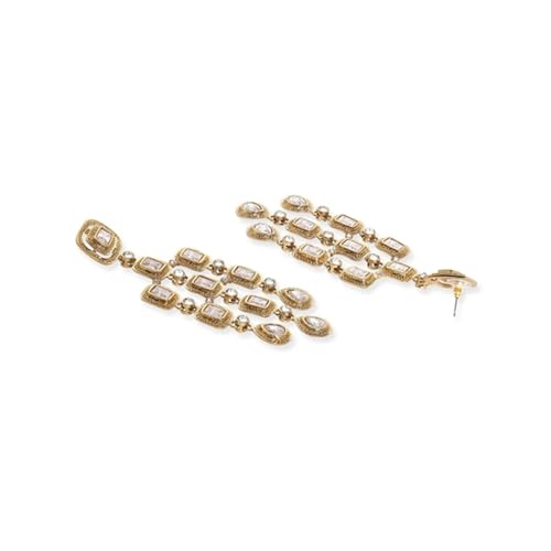 Image of Rubans 22K Gold-Plated /Rhodium-Plated Chandelier Earrings - Cubic Zirconia Studded Antique Traditional Chandelier Earrings for Womens & Girls