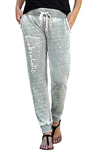 Lakeaholic Jogger Lake Life Pants Women's Soft Comfortable Lightweight Burnout Sweats Light Grey