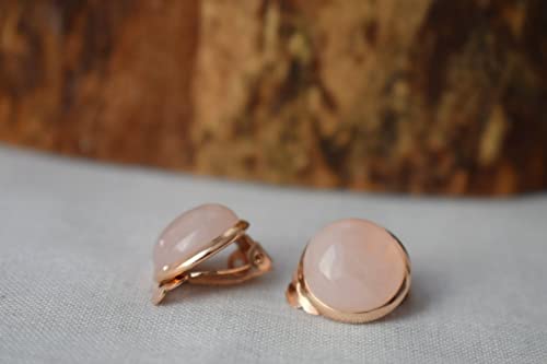 Rose Gold Clip On Earrings Rose Quartz For Women And Girls, Gemstone, Non Pierced Earrings, Pink Stone, Stainless Steel, Rose Quartz Jewelry #TOP6