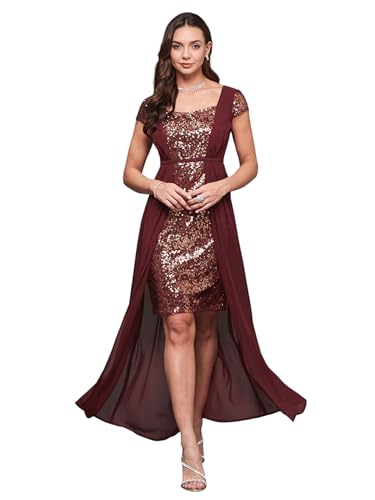 Image of Miss Chase Women's Round Neck Sleeve Embellished Fit Flare Maxi Dress