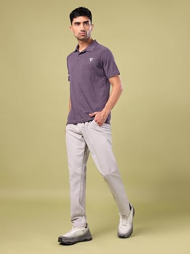 Image of TECHNOSPORT Men's 100% Polyester Slim Fit Self-Design Half Sleeve Polo T-Shirt with Double Cool, SPF50+ Properties for Gym, Workout 7 Regular Use