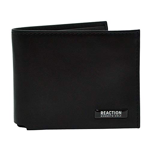 Kenneth Cole REACTION Men's RFID Slimfold Zipper Pocket Leather Wallet, black zip, One