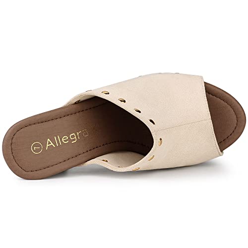 Allegra K Allegra K Women's Open Toe Platform Block Heel Slides Beige Sandals 9.5 M US