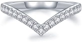 IMOLOVE Moissanite Wedding Band Wedding Rings for Women V-Shaped 925 Sterling Silver Rings with 18K White Gold Plated Eternity Stackable Engagement Ring Anniversary Band Size 4-11