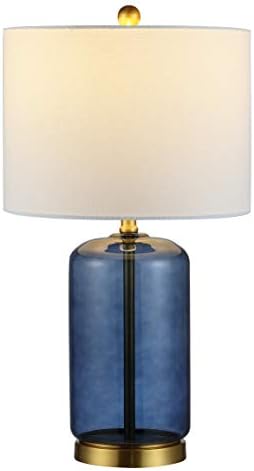 SAFAVIEH Lighting Collection – Novah Modern Blue Glass 26-Inch Table Lamp, LED Bulb Included, Bedroom Living Room Home Office Nightstand Desk (TBL4283B)