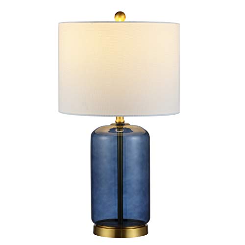 SAFAVIEH Lighting Collection – Novah Modern Blue Glass 26-Inch Table Lamp, LED Bulb Included, Bedroom Living Room Home Office Nightstand Desk (TBL4283B)