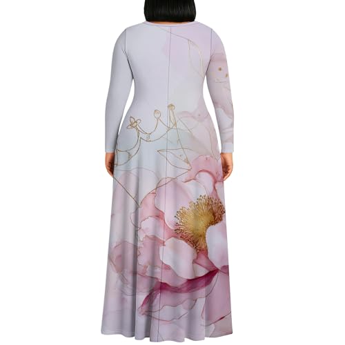 Image of PinkPatty Plus Size Maxi Dress for Curvy Women Crew Neck Long Sleeves Casual Dress Vacation Sundresses with Pockets