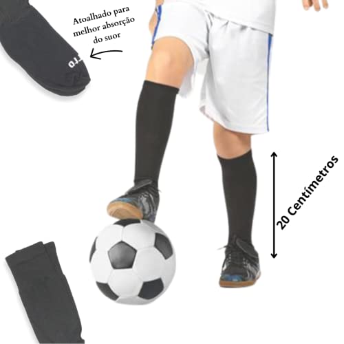 01 Par de Meião De Futebol Preto Infantil Juvenil Bebê Em Algodão Apollo (22 ao 27)
