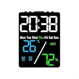 Orologio elettronico multifunzione con display di temperatura e umidità, per camera da letto e ufficio, livelli di luminosità regolabili, grande schermo trasparente, alimentato a batteria (guscio nero