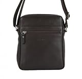 EL POTRO Bolso Bandolera Mediano para Hombre, Piel Vacuno, Colección Box, Cierre de Cremallera, Herrajes Plateados, 22 x 17 x 5 cm (Marron)