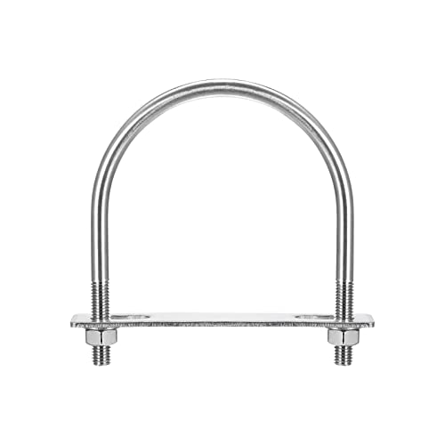 Image of uxcell Round U-Bolts, 2 Sets 104mm(4.09 inch) Inner Width 136mm Length M10 304 Stainless Steel U Clamp Bolt with Nuts Washers and Plates, for Boat Trailer