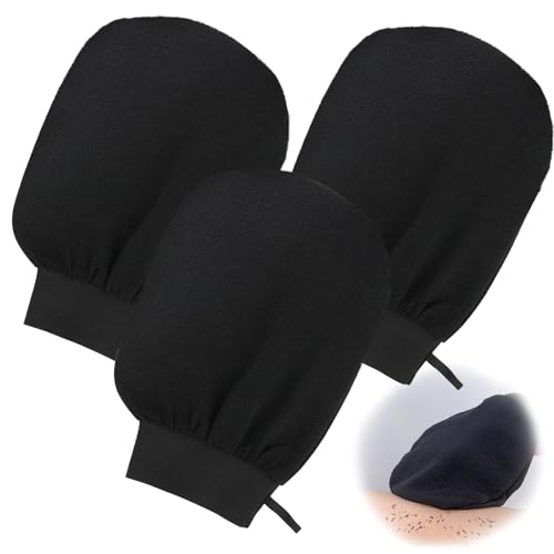3 guanti esfolianti, guanti di scrub coreani, guanti peeling profondo per eliminare la pelle morta, efficace esfoliazione per spa domestica, bagno e sauna, nero