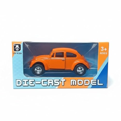 Image of Vintage Die-Cast Metal Toy Car with Openable Doors & Pull Back Action, 1:36 Scale Classic Model Vehicle, Durable Metal Body, Kids Toy Gift for Boys & Girls 3+ Years (Pack of 1) (Orange)