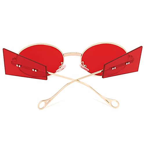 FEISEDY Women Men Futurisitc Hipster Round Sunglasses Polygon Trapezoid Side Shields Delicate Metal Frame B28254