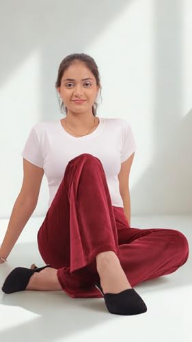 Image of Pink Shell Women's High Waist Bell Bottom Pants in Velvet