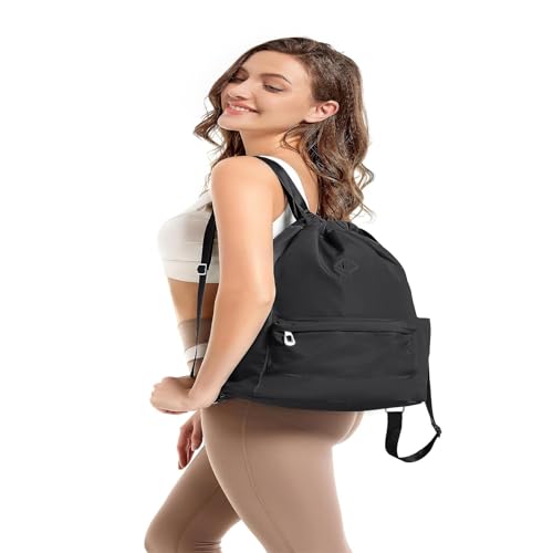 Drawstring Backpack with Wet Pocket Gym Backpack Water-Resistant Cinch String Bag Beach Swim for Women Men (Rose red)3