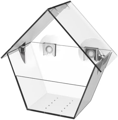 Esschert Design FB458 Clear Acrylic A-Frame House-Shape Window Mounted Bird Feeder, 2 Suction Cups image 2