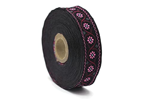 11 Yard Spool 0.86 Inch Wide Pink Floral Jacquard Ribbon Sewing Trim Upholstery Fabric 22938 #TOP1