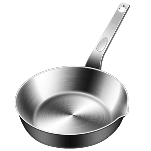 fkngcp Sartén pequeña antiadherente de acero inoxidable, sartén pequeña con pico y mango, sartenes para huevos de 5 pulgadas de calidad alimentaria, antiadherente para cocina casera