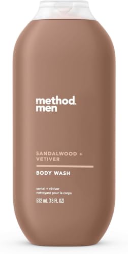 Image of Method Men Body Wash, Sandalwood + Vetiver, Paraben and Phthalate Free, 18 fl oz (Pack of 12)