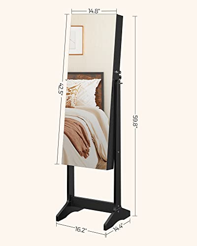 Image of SONGMICS Jewelry Cabinet Armoire, Freestanding Lockable Storage Organizer Unit with 2 Plastic Cosmetic Storage, Full-Length Frameless Mirror, for Necklace Earring, Black UJJC002B01