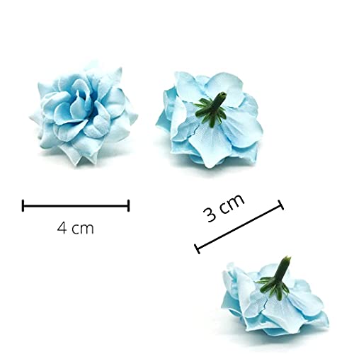 Image of SATYAM KRAFT 12 Pcs Artificial Eden Rose Flower Heads | Fabric Fake Roses for Home Decoration, Mandir Pooja, Wedding, DIY Craft & Cake Decoration, Floral Arrangements (4 cm) (Light Blue)