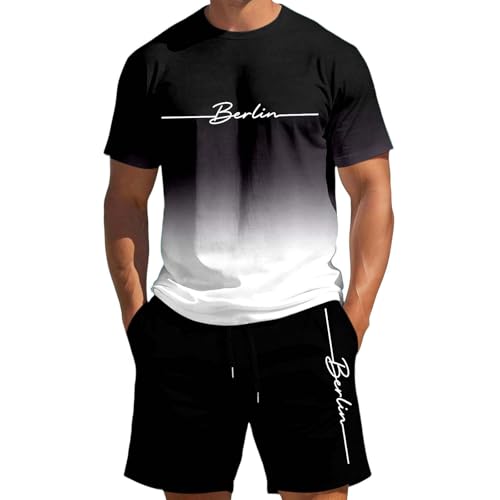 T-shirt manches courtes short homme ensemble été dégradé noir XXS