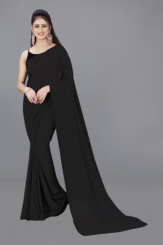Image of ANAND SAREES Women's Solid Plain Bollywood Georgette Saree with Matching Blouse Piece | Stylish, Comfortable & Fancy Saree for Parties, Weddings, Casual Outings, Festivals