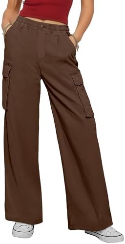 ANRABESS Women Scrub Cargo Pants High Waisted Wide Leg Lightweight Casual Relaxed Fit Pant 2026 Vacation Y2K Streetwear
