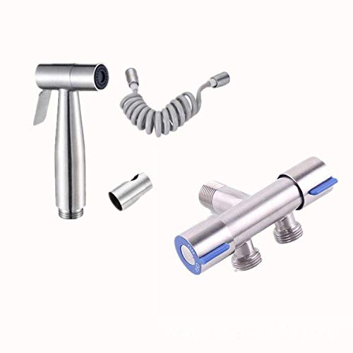gduuy Pulverizar Cabezal de Ducha de baño WC Adaptador de la Manguera Kit - Espacio del compañero del Pistola Set 304 Acero Inoxidable Bidé Inodoro Inodoro Booster Boquilla