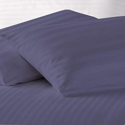 Image of Cotton Luxurious Striped 2 Piece Sateen Pillow Cover Set, Normal Size, 16 inch x 24 inch- Dark Blue